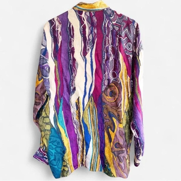 Vintage 90s COOGI Australia 100% Silk Abstract 3D Print Long Sleeve Button Down